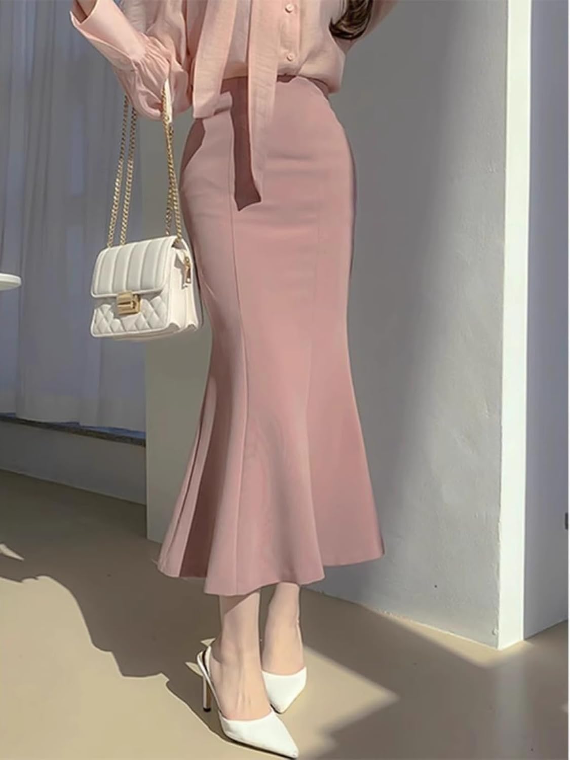 LIXINGHEITANG pink8 Fishtail Skirt, Waist, Slim Hip Womens Spring and Autumn Commuting Suit Long Skirt