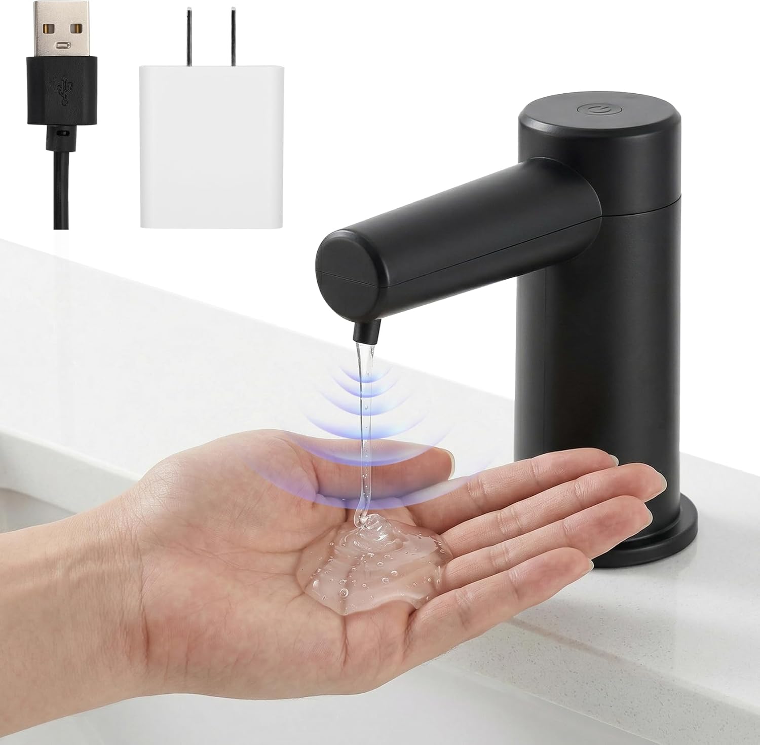 Automatic Dish Soap Dispenser for Kitchen, Touch-Free Sink Soap Pump with Silicone Extension Tube，Designed for Kitchens and Bathrooms （Round）