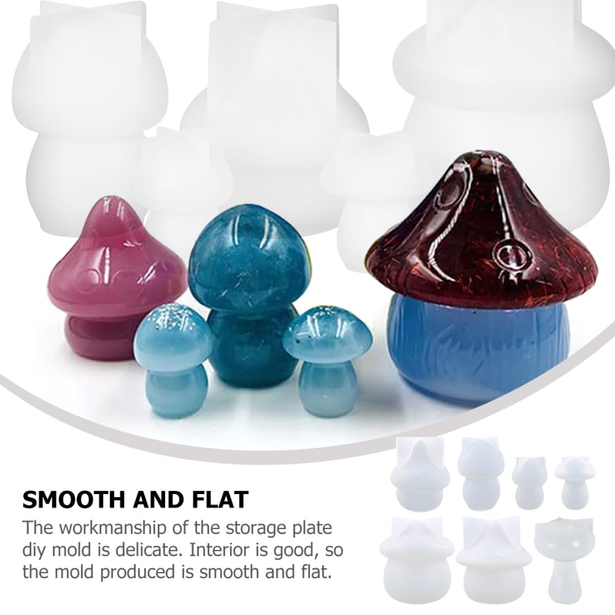 Mikikit Set 7 Pezzi Stampi in Silicone a Forma di Fungo per Vassoio Decorativo Fai da Te in Resina, Facile da Pulire, per Decorazioni Casa e Artigianato
