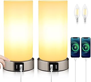 2 Stück Nachttischlampe, Tischlampe Touch Dimmbar, E14 Moderne Tischleuchte, 2 Usb-AnschlüSse, 3 Helligkeitsstufen, für Schlafzimmer, Wohnzimmer, Kinderzimmer(EnthäLt Leuchtmittel/Warmes Weiß)