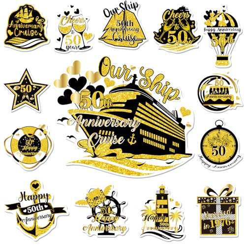 50th Anniversary Cruise Door Magnets - Cosmisun 14PCS Happy 50th Anniversary Cruise Door Decorations Magnetic Magnet Stickers for Married in 1976 Men Women Wedding Carnival Cabin Refrigerator Decor