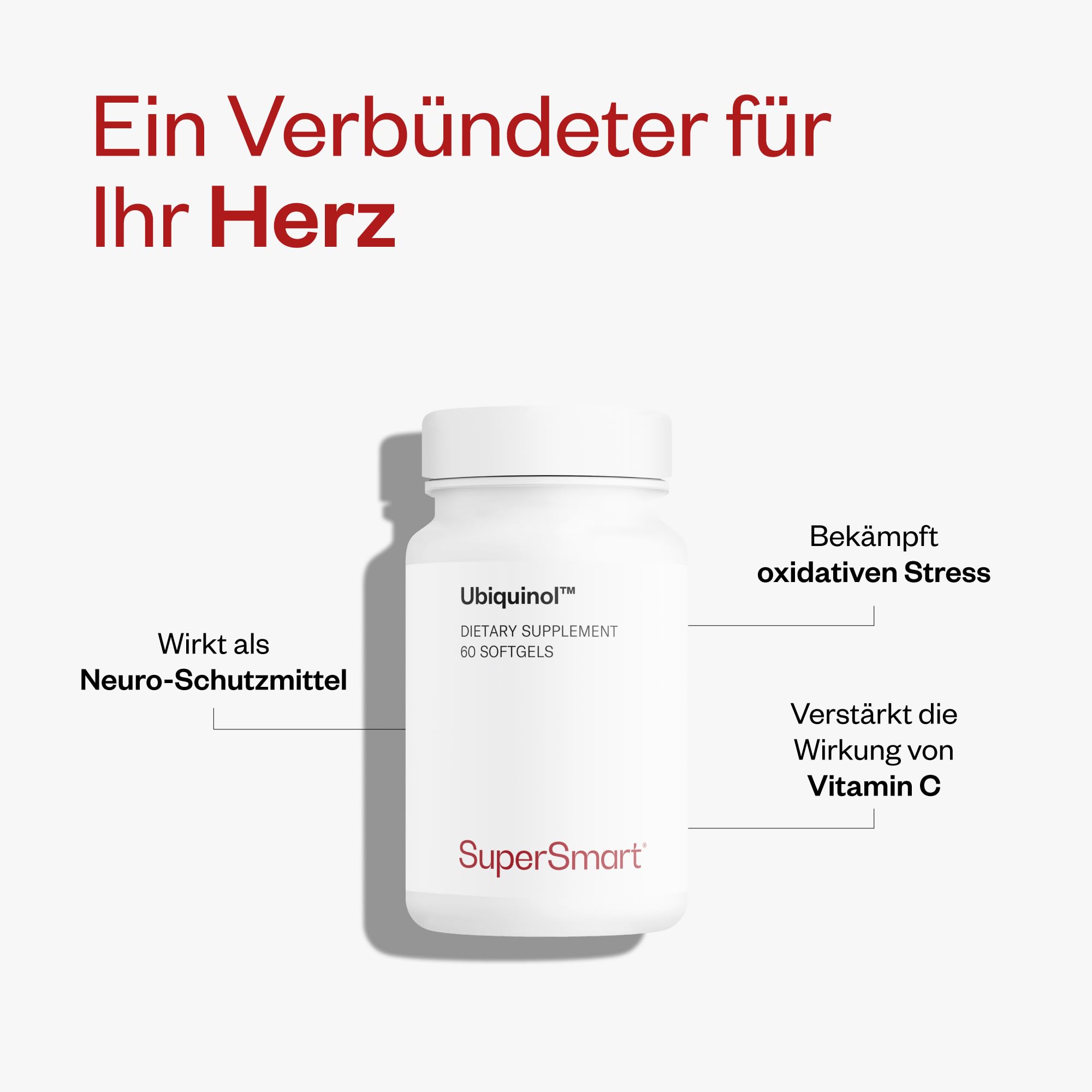 Ubiquinol - Aktive Form von CoQ10 - Hoch bioverfügbar - Für Herzgesundheit und Blutdruckregulierung - Starker Antioxidans - SuperSmart