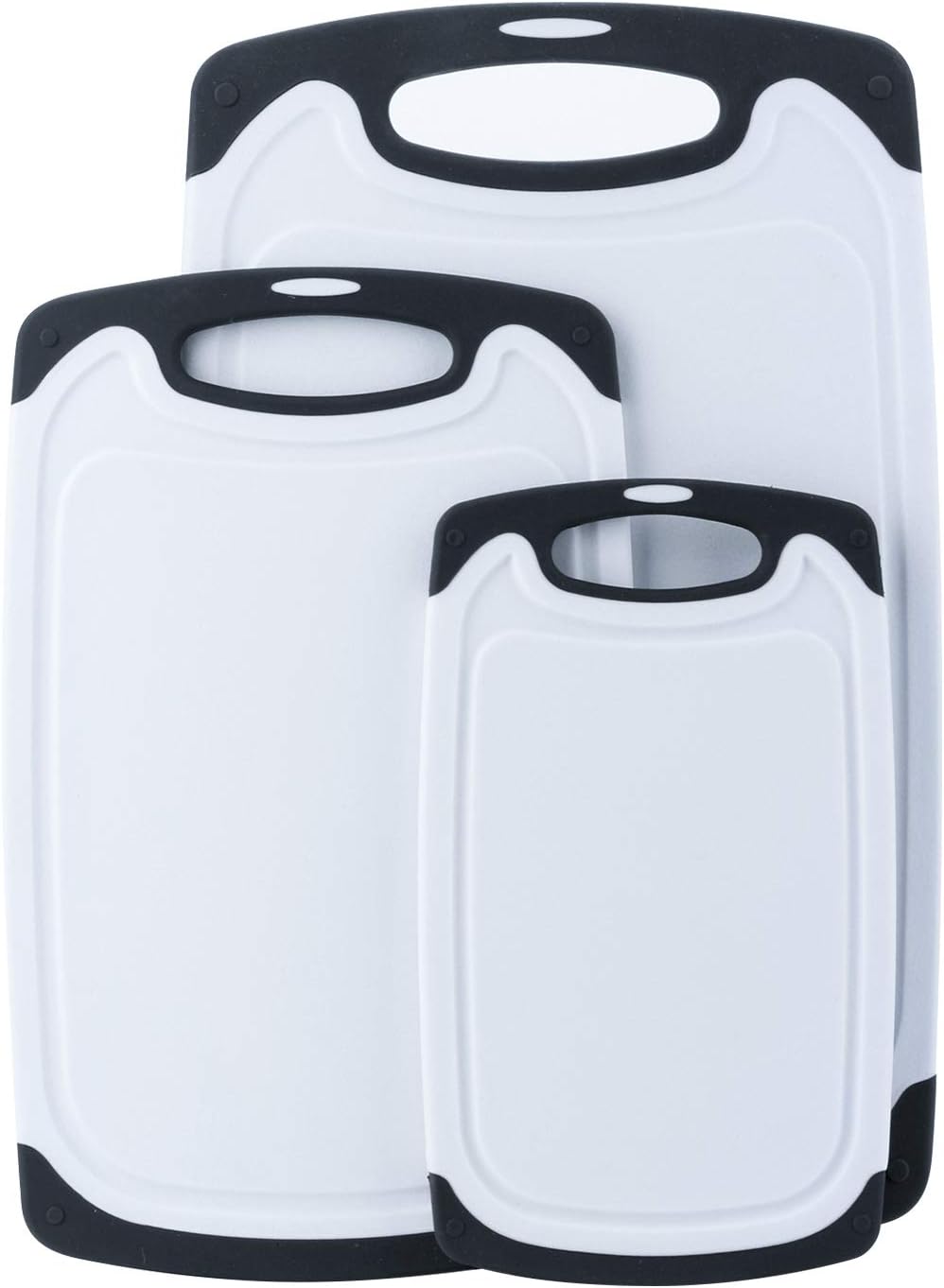 Cutting Board Set of 3 - THETIS Chopping Boards with Deep Juice Grooves, Rubber Handle, Non-Slip Feet, Kitchen Thicker Boards for Vegetable & Fruit, Meat, Dishwasher Safe - Black