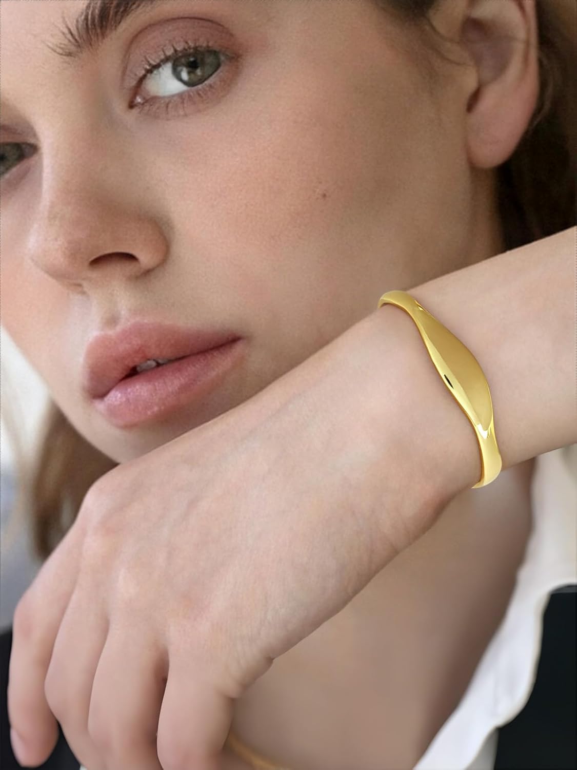 WOWORAMA Teardrop Gold Cuff Bracelets for Women Adjustable 18K Gold Plated Chunky Open Cuff Bangle Bracelets Minimalist Thick Gold Wrist Cuff Bracelets - Image 8