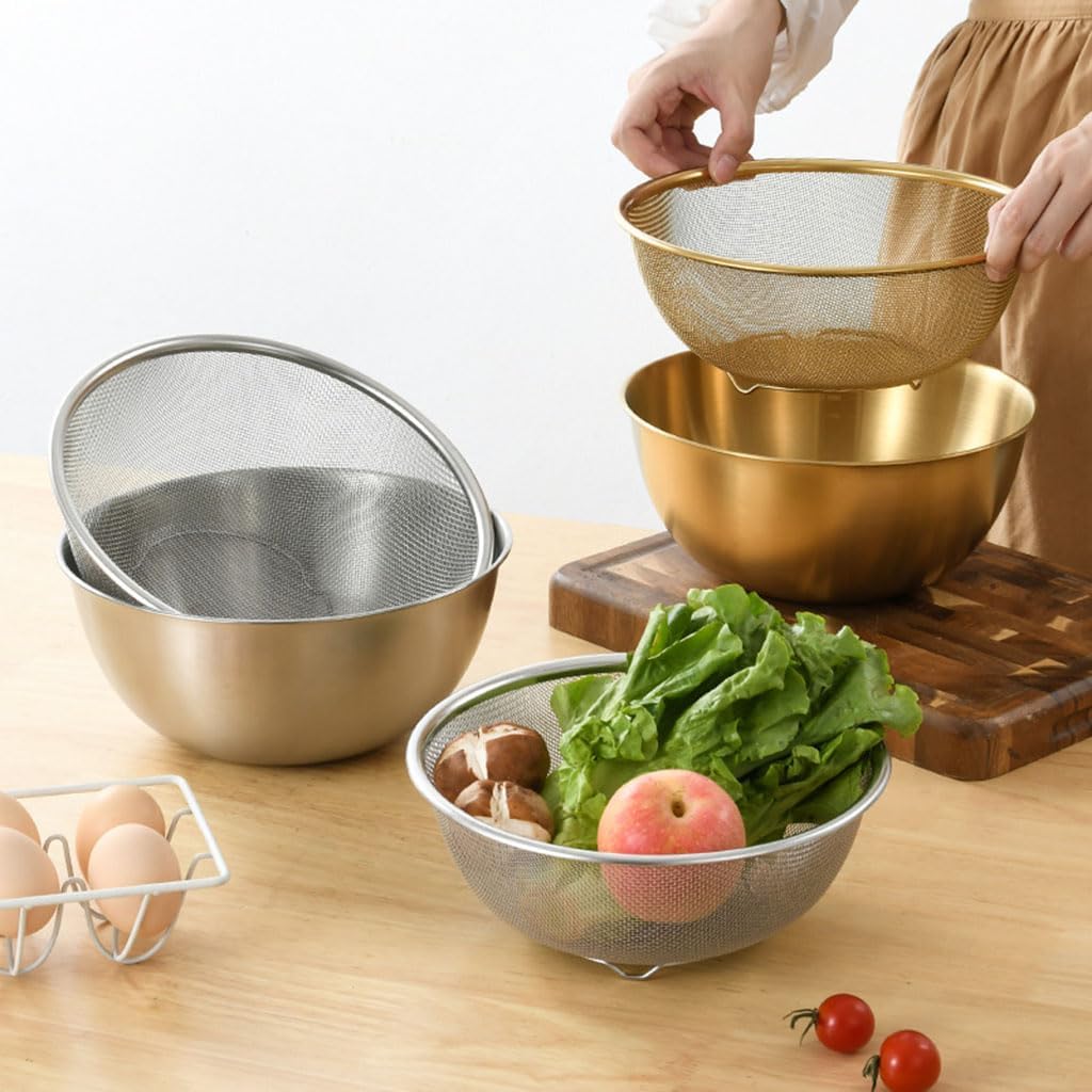 Stainless Steel Basin Salad Bowl, Vegetable Fruit Washing Bowls for Stainless Steel Mixing Bowl Dough Kneading and Kitchen Metal Bowls(Size:22CM,Color:Silver)