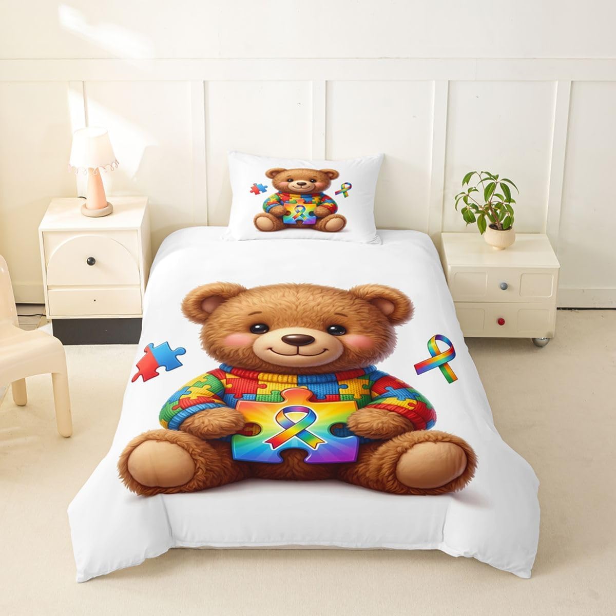 Manfei Cute Teddy Bear 2 Pieces Soft Bedding Set Toddler(No Comforter) image 2