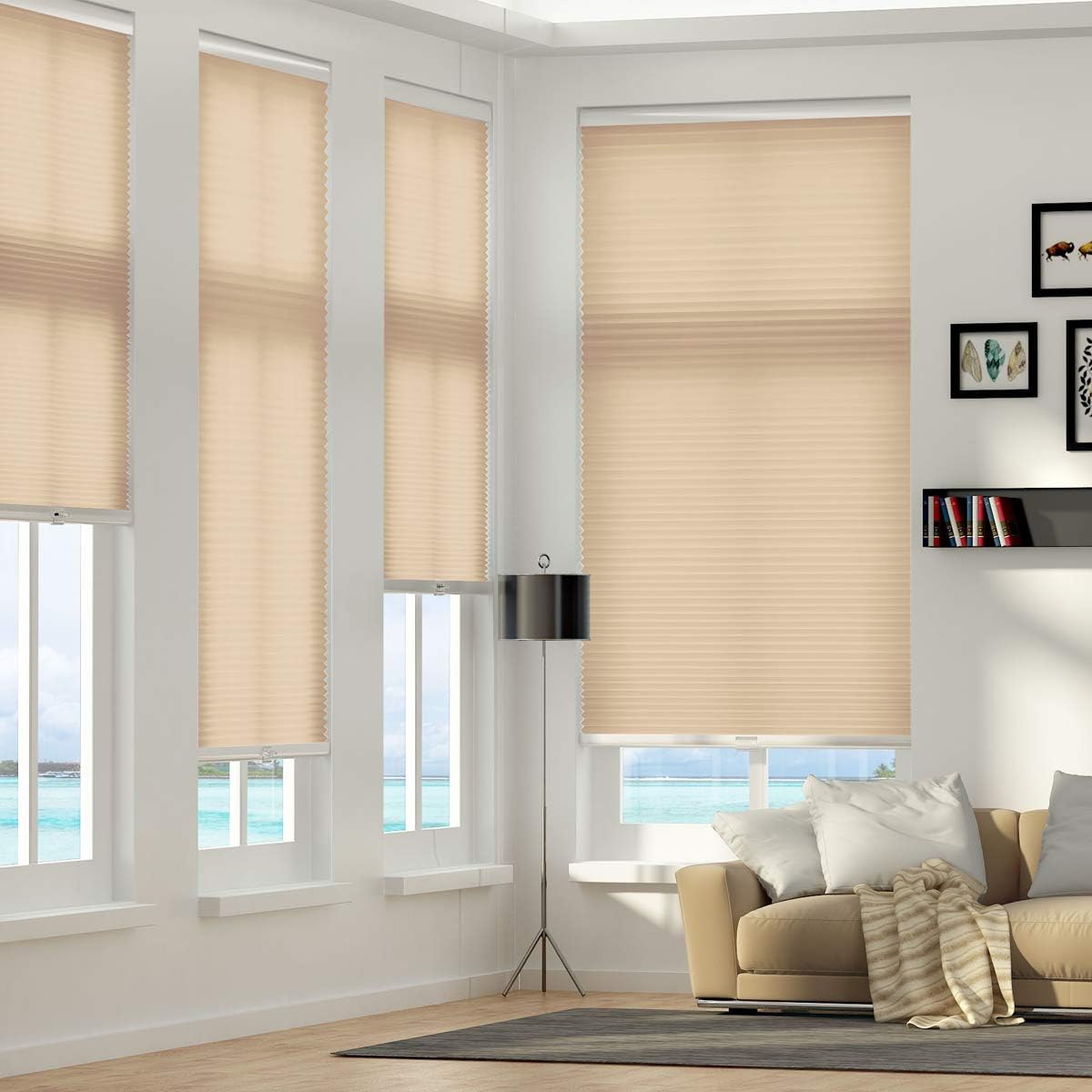 Cellular Blinds Cordless Shades for Windows Single Cell Shade - Provide Privacy and Filters Light - 34 x 64 inch, Ivory Beige(Light Filtering)
