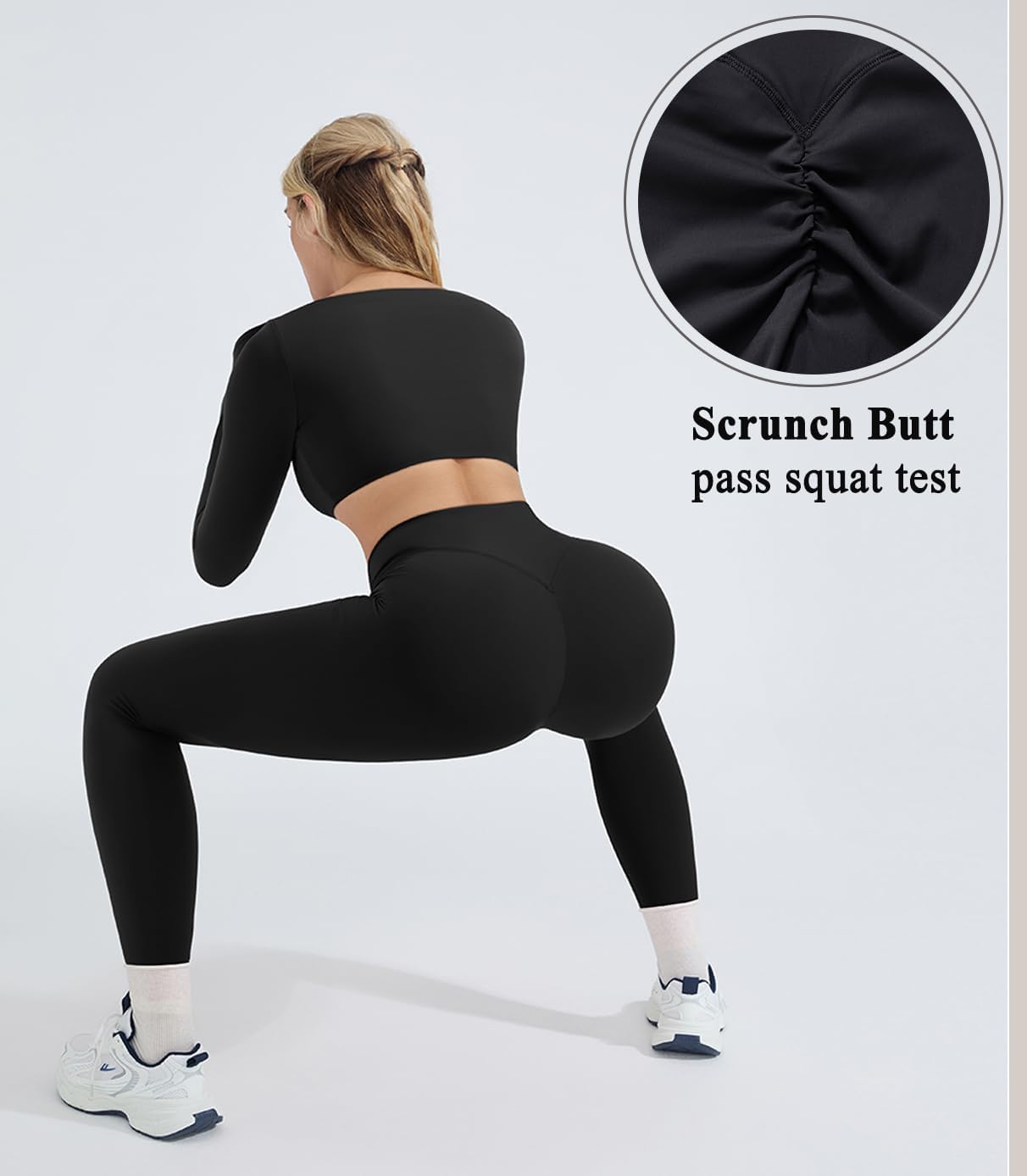 OMKAGI 2 Piece Workout Sets for Women Long Sleeve Padded Sports Bra High Waisted Gym Outfits with Pocket - Image 3