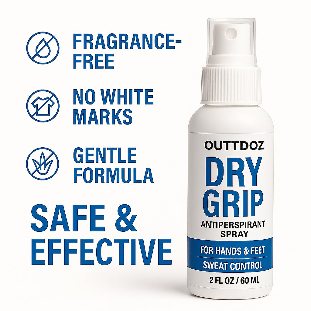 DryGrip Antiperspirant Spray for Sweaty Hands & Feet, 15% Aluminum Chloride, Fragrance-Free Hand & Foot Sweat Control for Sports, Work & Everyday Use