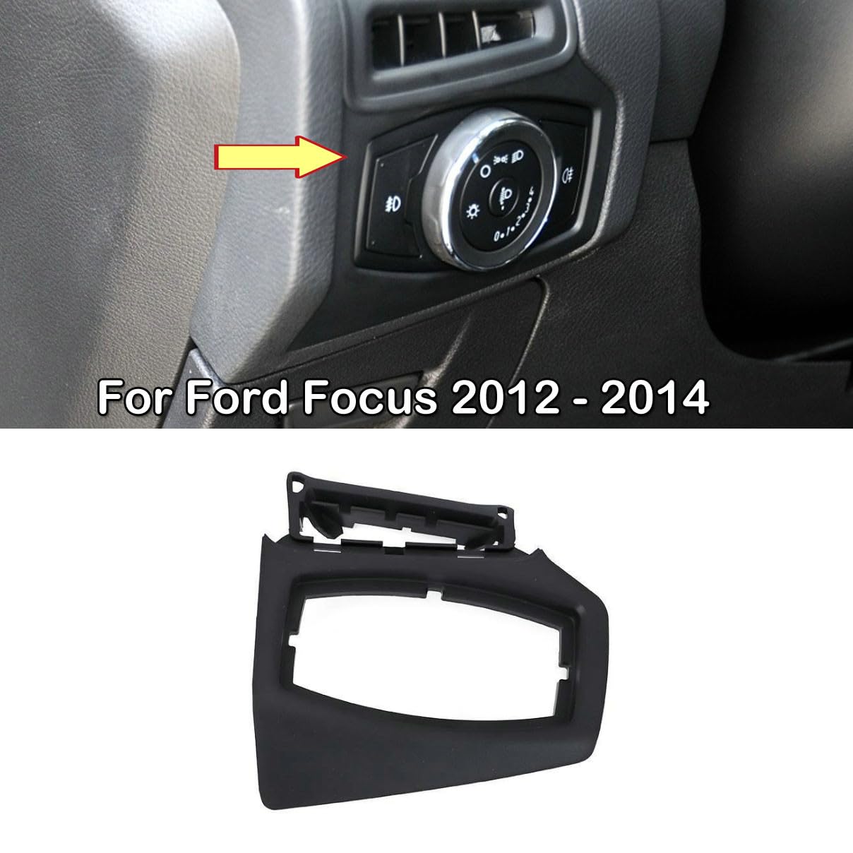 Headlight Switch Trim, Headlight Control Switch Frame Trim Decoration Cover ABS Protector Replacement for Ford Focus 2012 2013 2014 (Black)