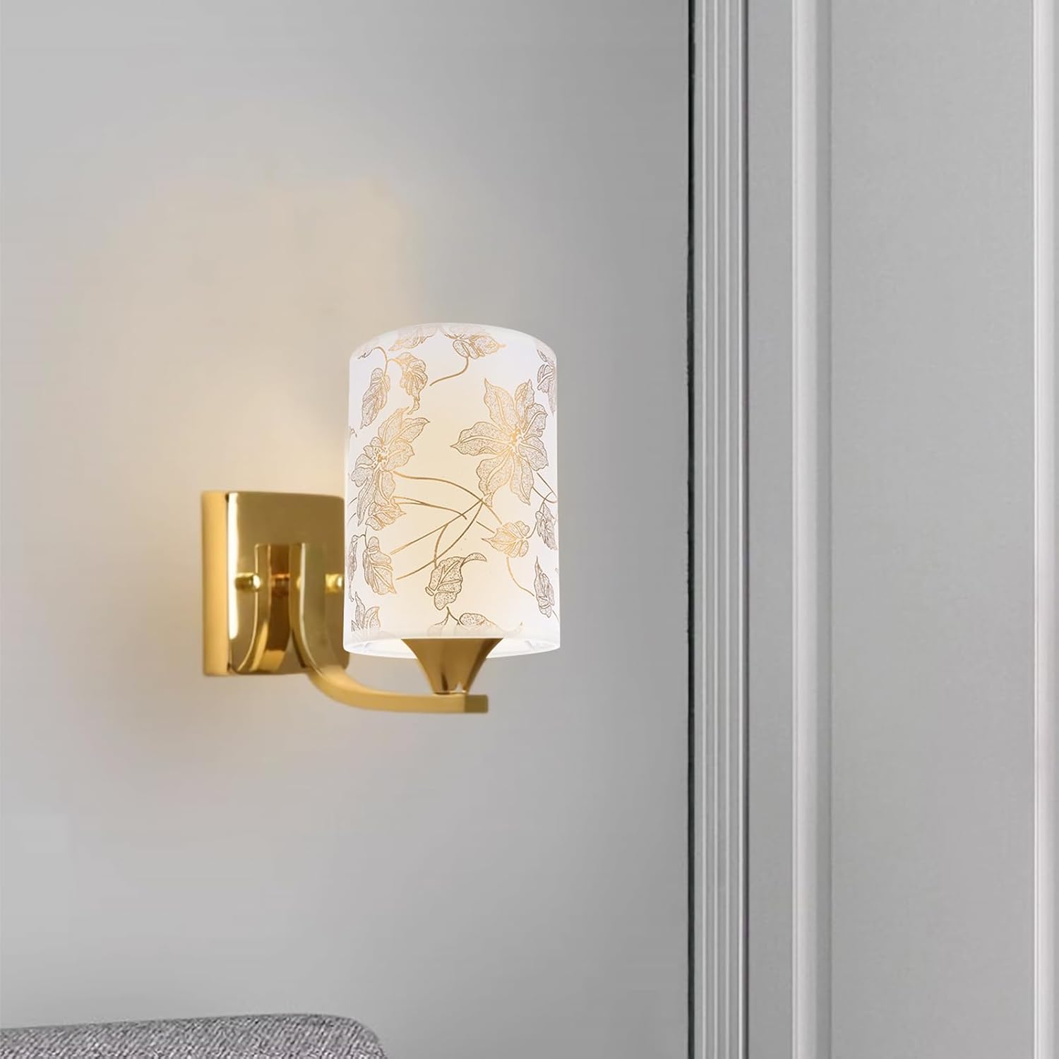 Angoily Linen Lamp Shade, Flower Lampshade, Printed Fabric Hardback Lamp Cover, Drum Lamp Shade, Clip on Light Covers, Cylinder Lampshade Replacement Lamp Guard for Table Floor Light Wall Lamp