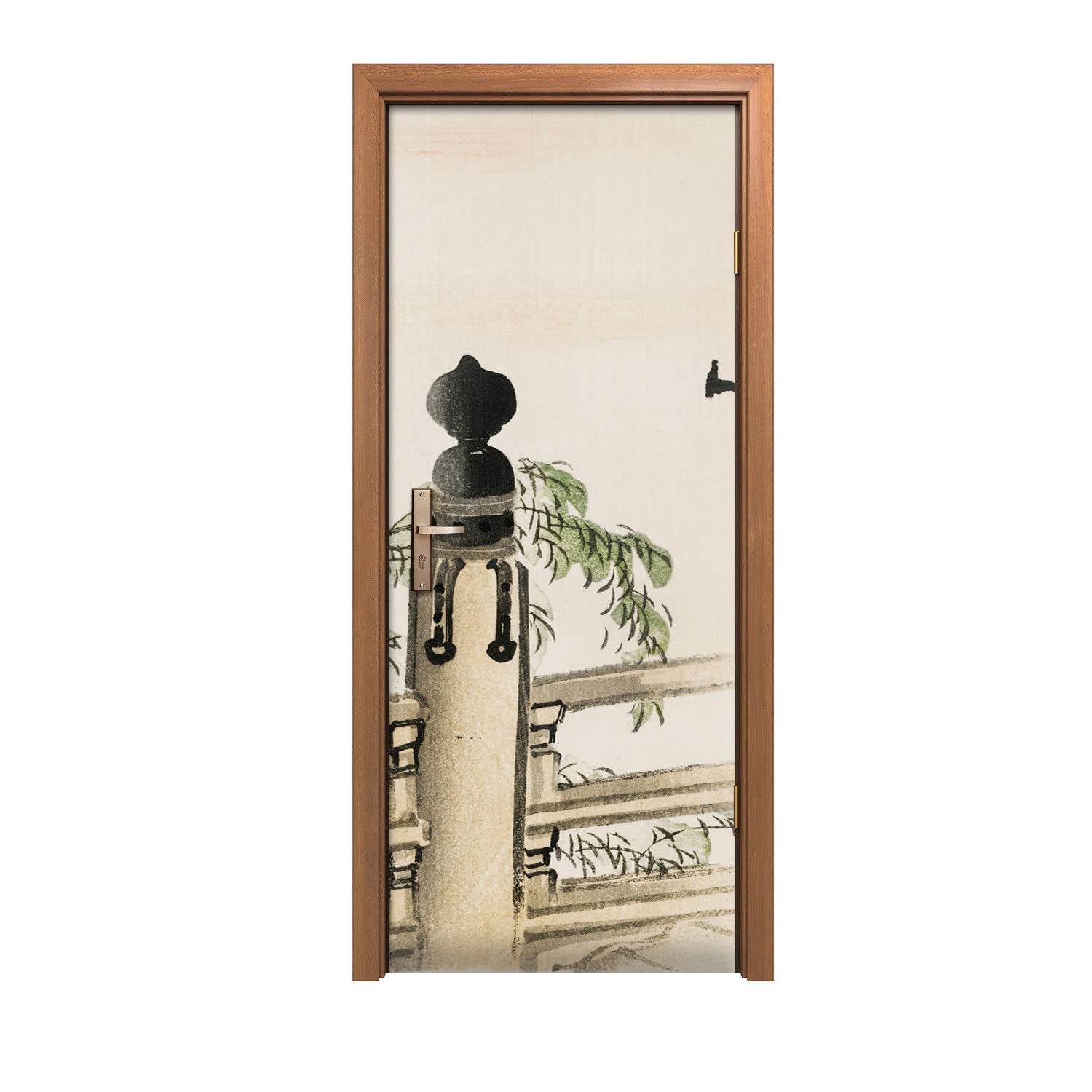 Autocollant de porte effet trompe l'oeil avec branches d'oiseaux graphiques