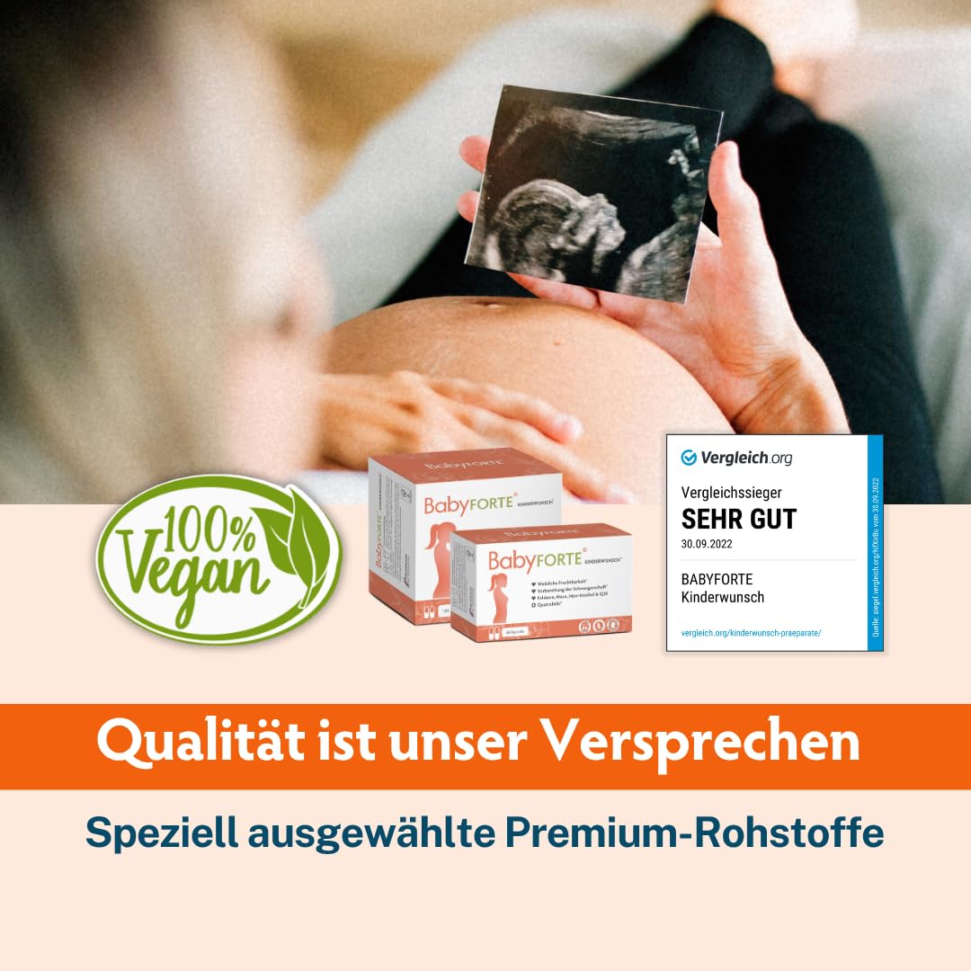 BabyFORTE Kinderwunsch Tabletten | vegan | Folsäure 800 μg, Quatrefolic®, Maca, Inositol, Jod | 180 Kapseln | Vitamine Schwangerschaft