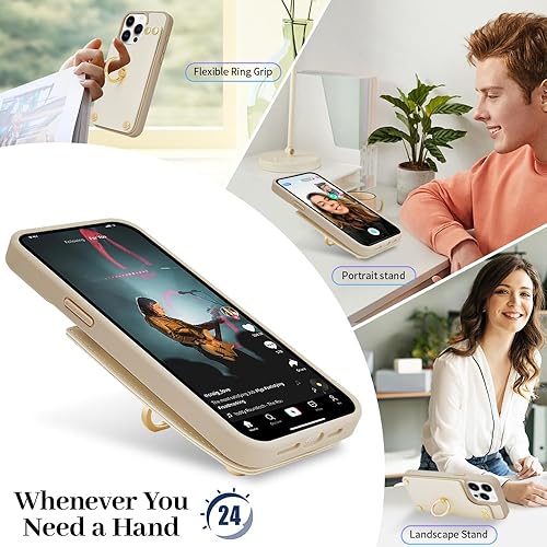 Miniatura 2 de LAMEEKU Funda tipo cartera compatible con iPhone 12 Pro Max, funda de cuero con tarjeterosoporte de anillo de rotación de 360, funda protectora de