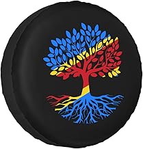 Democratic Republic of Congo Falg Tree of Life Tire Cover Spare Tire Type Cover Wheel Protectors Weatherproof Vinyl Leather Fit Trailer Rv, Truck,SUV 17 Inch