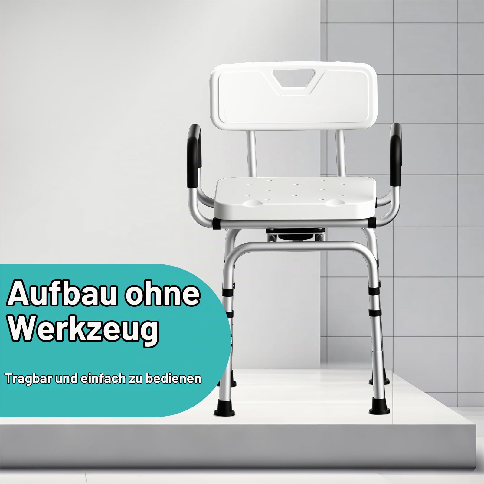 TODO Duschhocker 360° Drehbarer,Duschstuhl Höhenverstellbar, mit Rutschfesten Gummifüßen für Sicheren Halt,Badhocker, Duschhilfe, Duschsitz, Belastbar bis 120kg