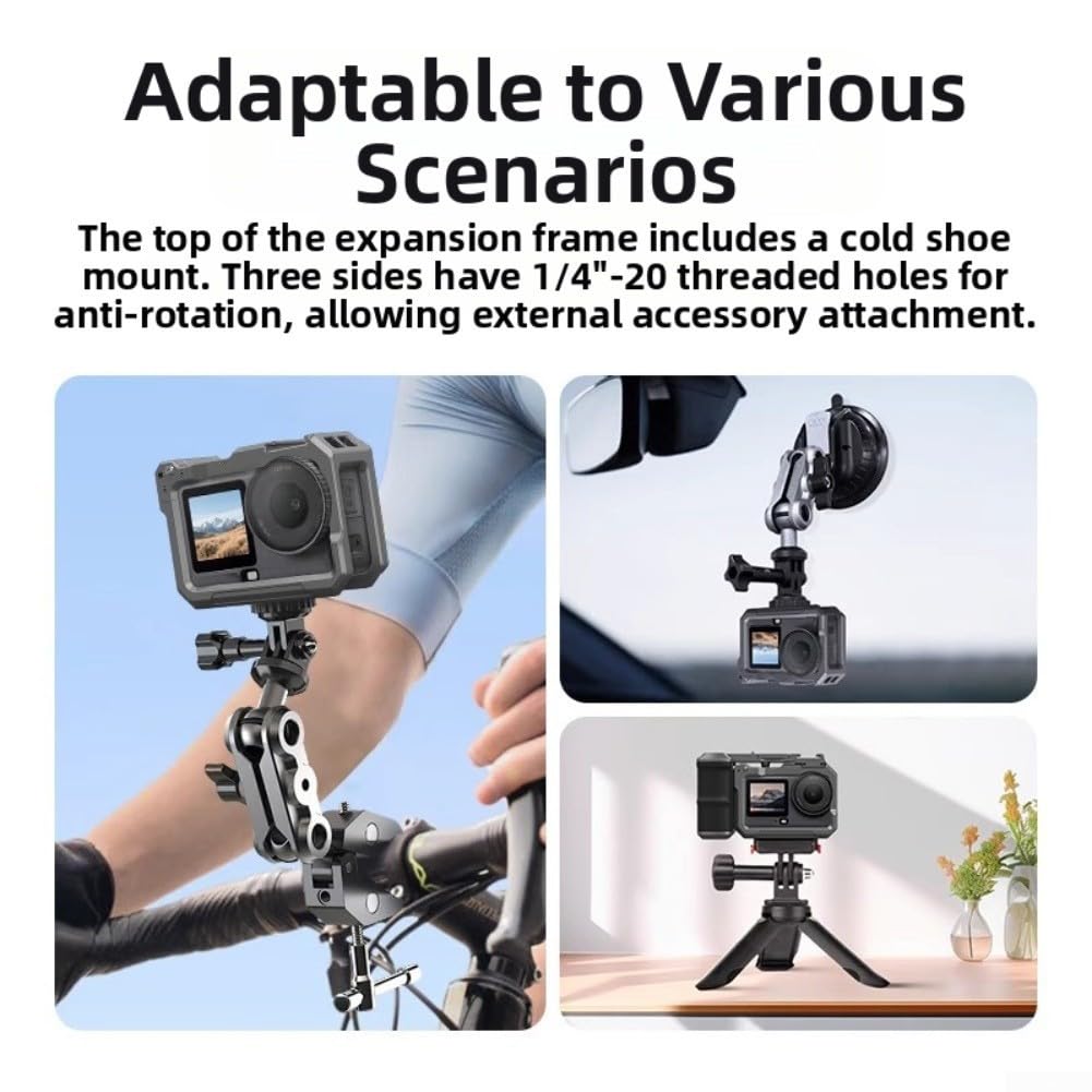 Street Photography Grip Kit para DJI para osmo Action 6: jaula de aluminio y mango con liberación rápida, soportes de zapata fría, diseño ergonómico para vlogging y viajes, negro (gris)