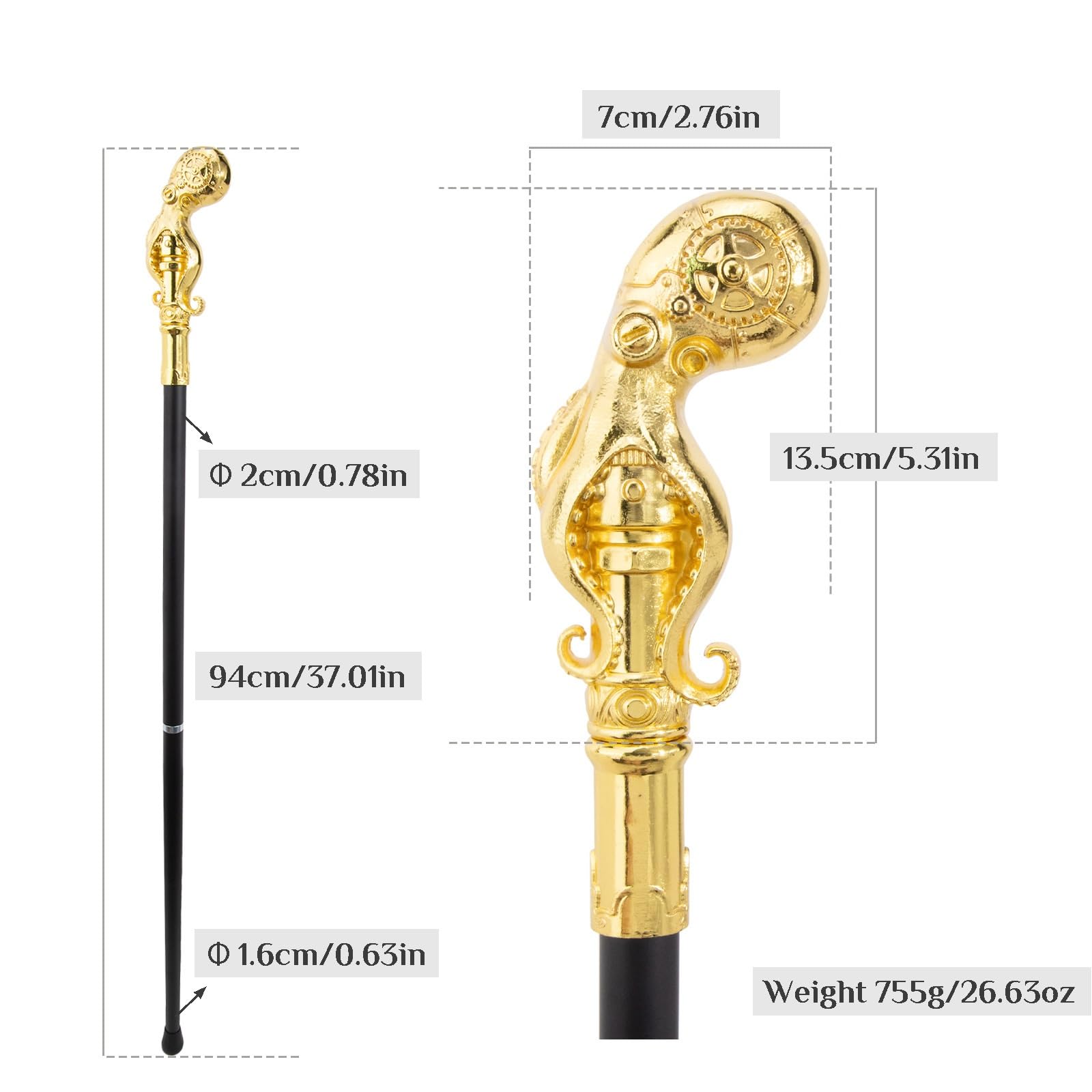 Bastone da Passeggio a Forma di Polpo, con 2 Bastoni Staccabili 94 Cm | Antiscivolo, Impugnatura Ergonomica, Per Feste In Stile Cosplay Vintage, Per Uomini, Donne E Anziani