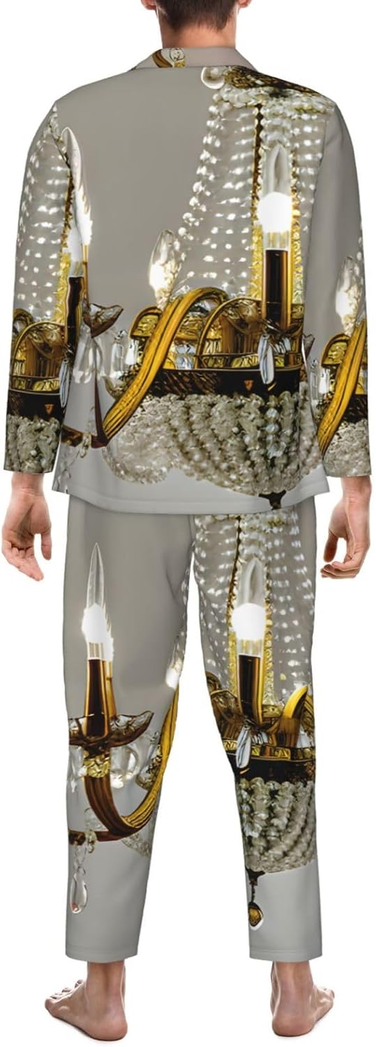 Ball Room Chandelier Print Luxurious Mens Pajamas Set,Breathable Pajamas Set,Perfect For Lounging Bed,Sofa