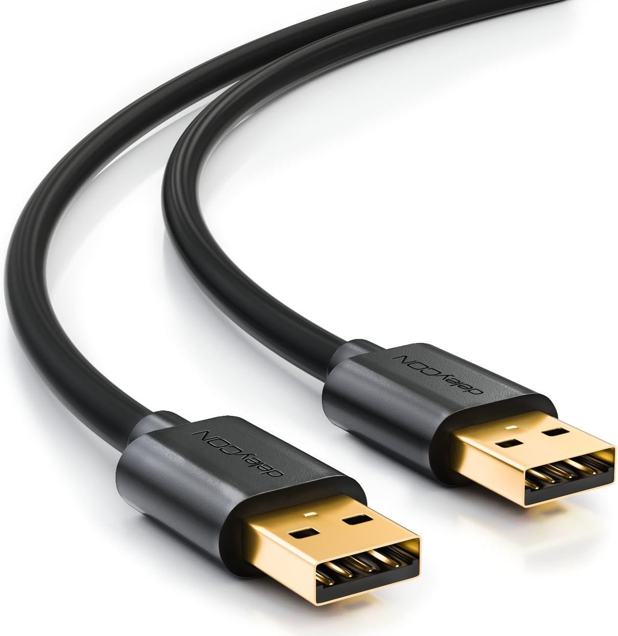 deleyCON 2m (6.56 ft.) USB 2.0 High Speed Data Cable - USB A Plug to USB A Plug - Shielded & Flexible Cable - Fast Data Transfer - Black