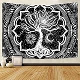 ARTHMOM Tree of Life Tapestry for Bedroom Aesthetic,Black and White Boho Wall Tapestry, Sun and Moon