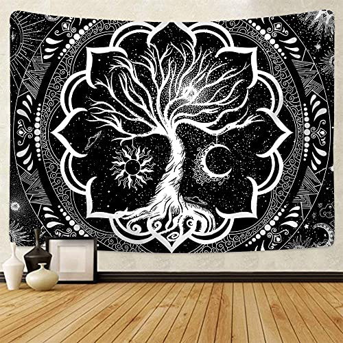 Arthmom Tree Of Life Tapestry For Bedroom Aesthetic,Black And White Boho Wall Tapestry, Sun And Moon Trippy Tapestry With Galaxy Space(59X51 Inches) #TOP18