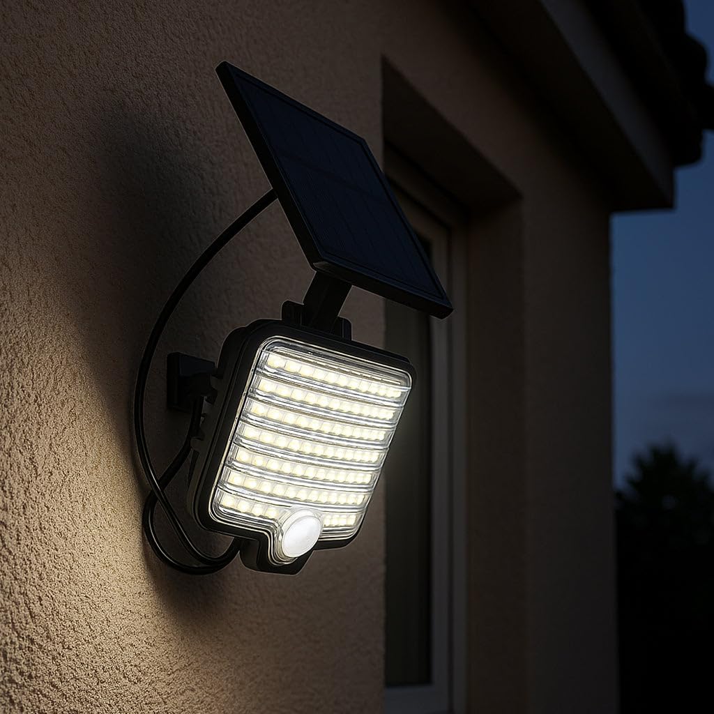 Lumisky Brightly LED-Solarspots, leistungsstark, Weiß, mit Bewegungsmelder, schwenkbar und Solarpanel, ideal für Garten, Terrasse und Außenbereich, 2 Stück