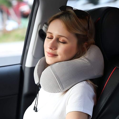 Miniatura 6 de Almohada de viaje, almohada de cuello de espuma viscoelástica con soporte de cabeza de 360 grados, cómoda almohada de avión con bolsa de