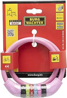 Burg-Wächter Bicycle Lock with Combination Lock, Spiral Lock, Cable Lock, 65 cm Long, Diameter 10 mm, Rose