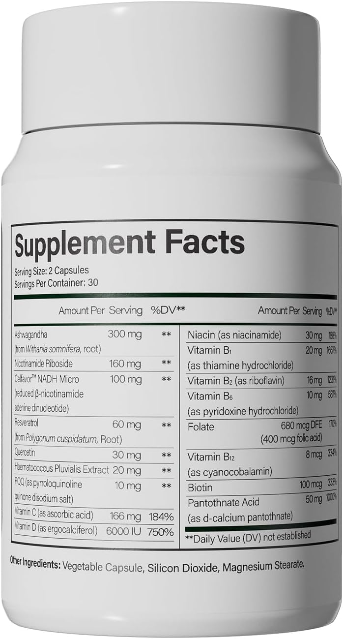 CELFULL NADH Supplement NAD+ with Resveratrol,Nicotinamide Riboside,NAD+ Boosting Supplement for Anti Aging Cellular Energy &Stamina-2Pack