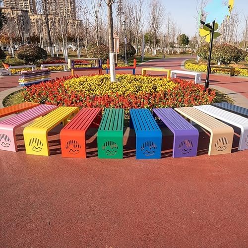 All-Weather Metal Garden Bench, Outdoor Patio Park Seating, 880lbs Capacity, Fixed Ground Installation, 47in Red Bench for Garden, Porch, Balcony, and Patio Use