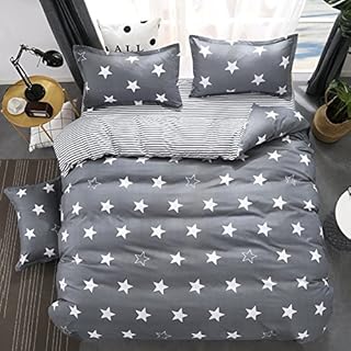 3/4-Piece Bedding Set Duvet Cover Sheets Pillowcase White stars on Grey Background Bedding Set Single Twin Double Queen King Size (150x200cm)
