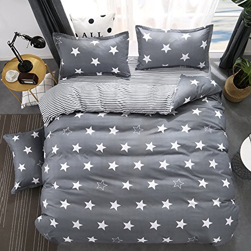 Juego de Ropa de Cama 4 Piezas Incluye 1 Funda Nórdica de Edredón + 1 Colcha de Cama o Sábana + 2 Fundas de Almohada,Estrellas Blancas Sobre fondo Gris Juego de Funda Nórdica (220x240cm)