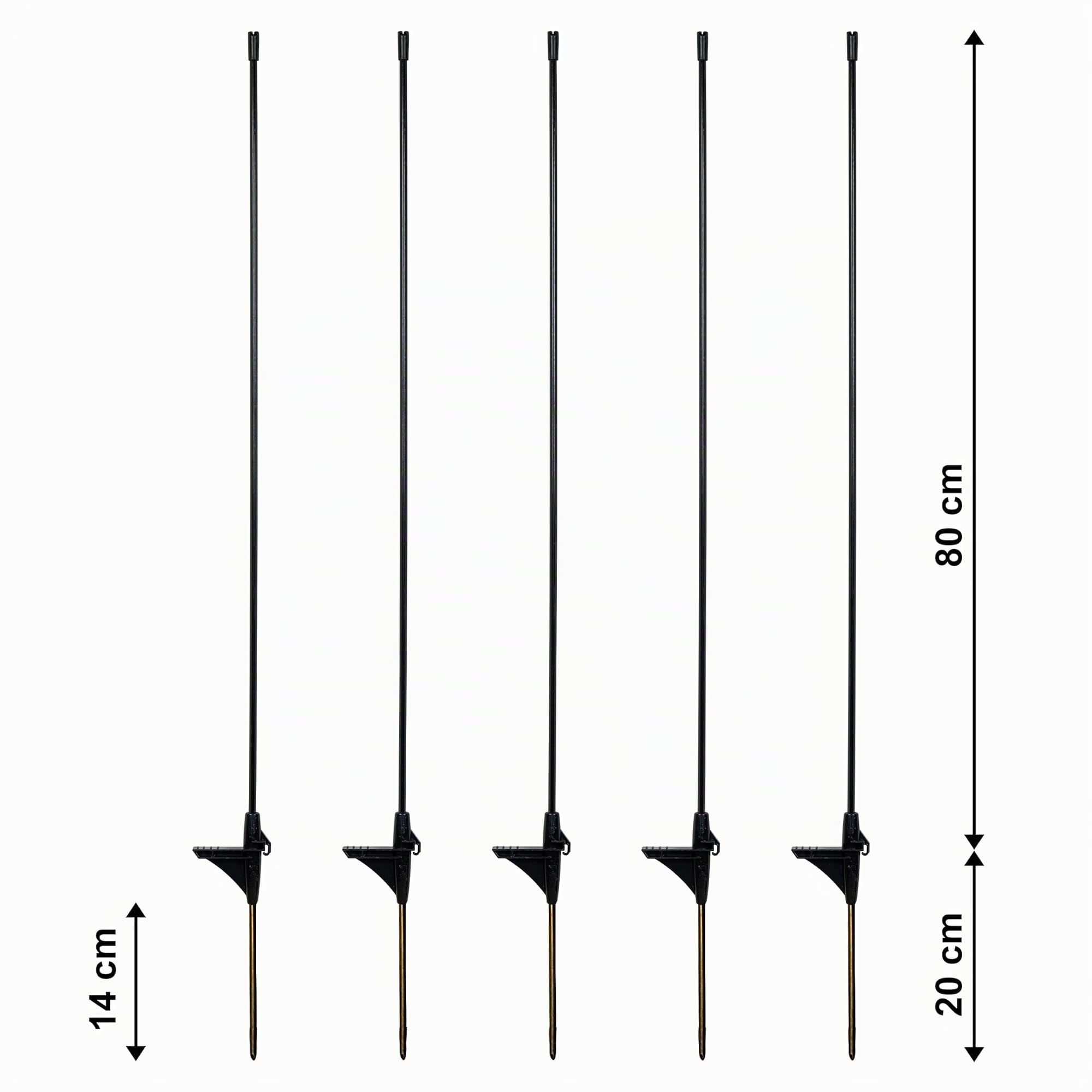 horizont Lot de 5 piquets de rechange pour clôture de 80 cm | Poteaux en fibre de verre avec pointe unique, noir, poteaux supplémentaires, poteaux de clôture avec pied