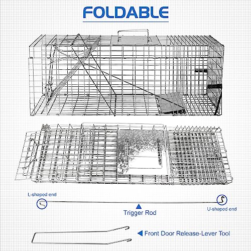 EPESTOEC 32" Live Animal Cage Trap, Heavy Duty Folding Raccoon Traps, Humane Cat Trap for Stray Cats, Raccoons, Squirrel, Skunk, Mole, Groundhog, Armadillo, Rabbit, Catch and Release(EP-HXL8130). - Thumbnail 3