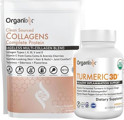 Organixx Paquete de péptidos de colágeno en polvo (30 porciones) y curcumina de cúrcuma (60 cápsulas)
