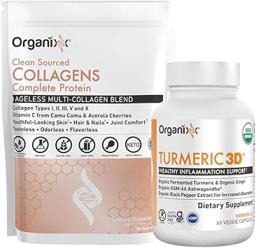 Organixx Clean Sourced Collagens 30 Servings & Turmeric 3D 60 Caps Bundle, Collagen Protein, Organic Turmeric, Ginger & Ashwagandha, Supports Joints, Skin, Hair, Nails & Immune Health, Gluten Free