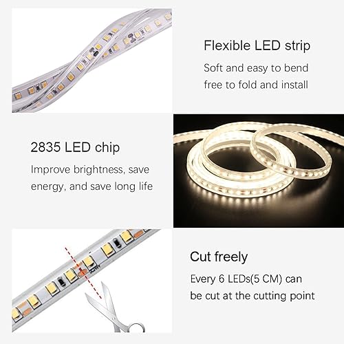 Miniatura 4 de Xunata Tira de luces LED 4500 K color blanco natural tira de luces LED SMD 2835 tira de luz LED súper brillante de silicona para exteriores incluye