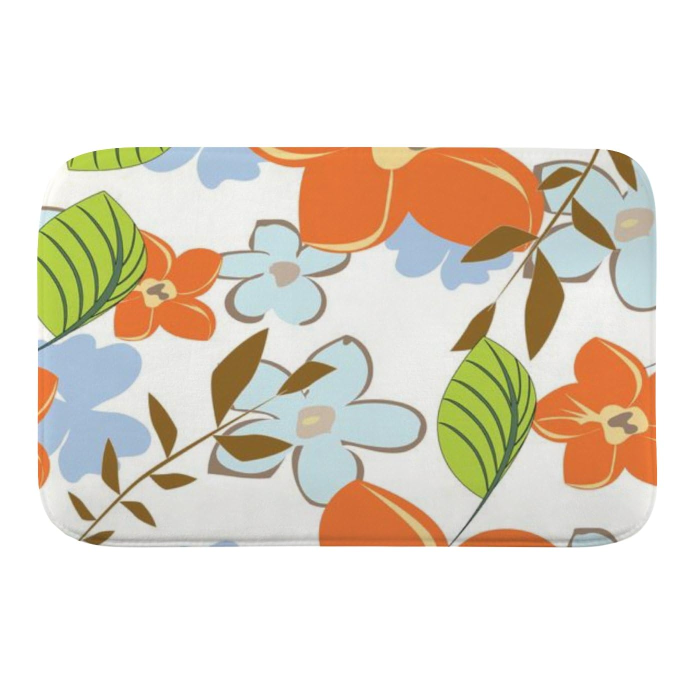 Tropical Floral Orange Blue Toilet Rug Bathroom Rugs Runner Under Bathroom Sink Mat Mats for Quick Drying High