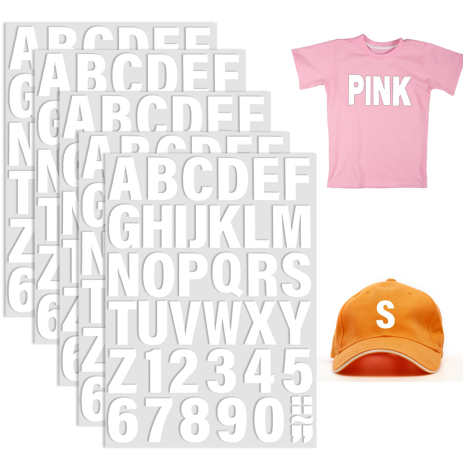 5 Sheets 215 Pieces Iron on Letters and Numbers for Clothing, 2 Inch Iron on Vinyl Letters, Heat Transfer Letters with A-Z PU Alphabets Letters 0-9 Iron on Numbers Alphabet Sticker for Fabric, Clothin