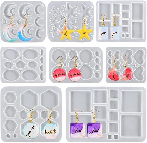 Molde de silicona para llavero de resina epoxi, 8 piezas para bricolaje, colgante de oreja, molde de silicona cuadrado circular con forma de amor,