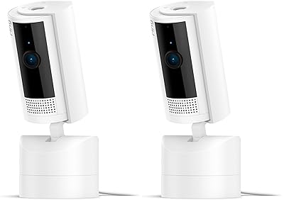Ring Pan-Tilt Indoor Cam (newest model), See all around your home or business with 360° pan coverage, HD video, plus Two-Way Talk, 2-pack, White