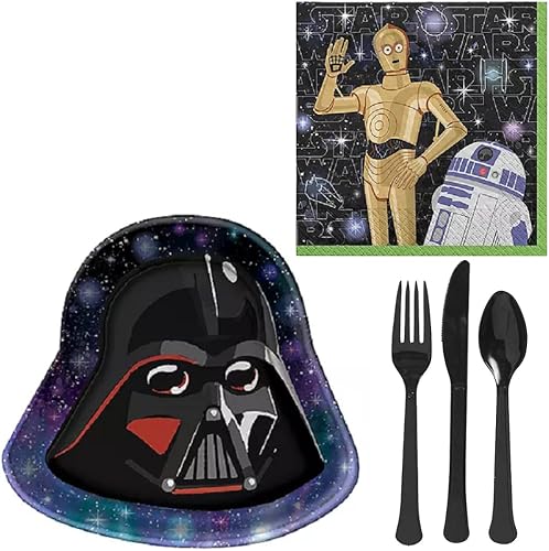 Miniatura 1 de Suministros para fiestas de cumpleaños de Star Wars con platos en forma de Darth Vader y cinta impresa de WGIS We Got It Shop