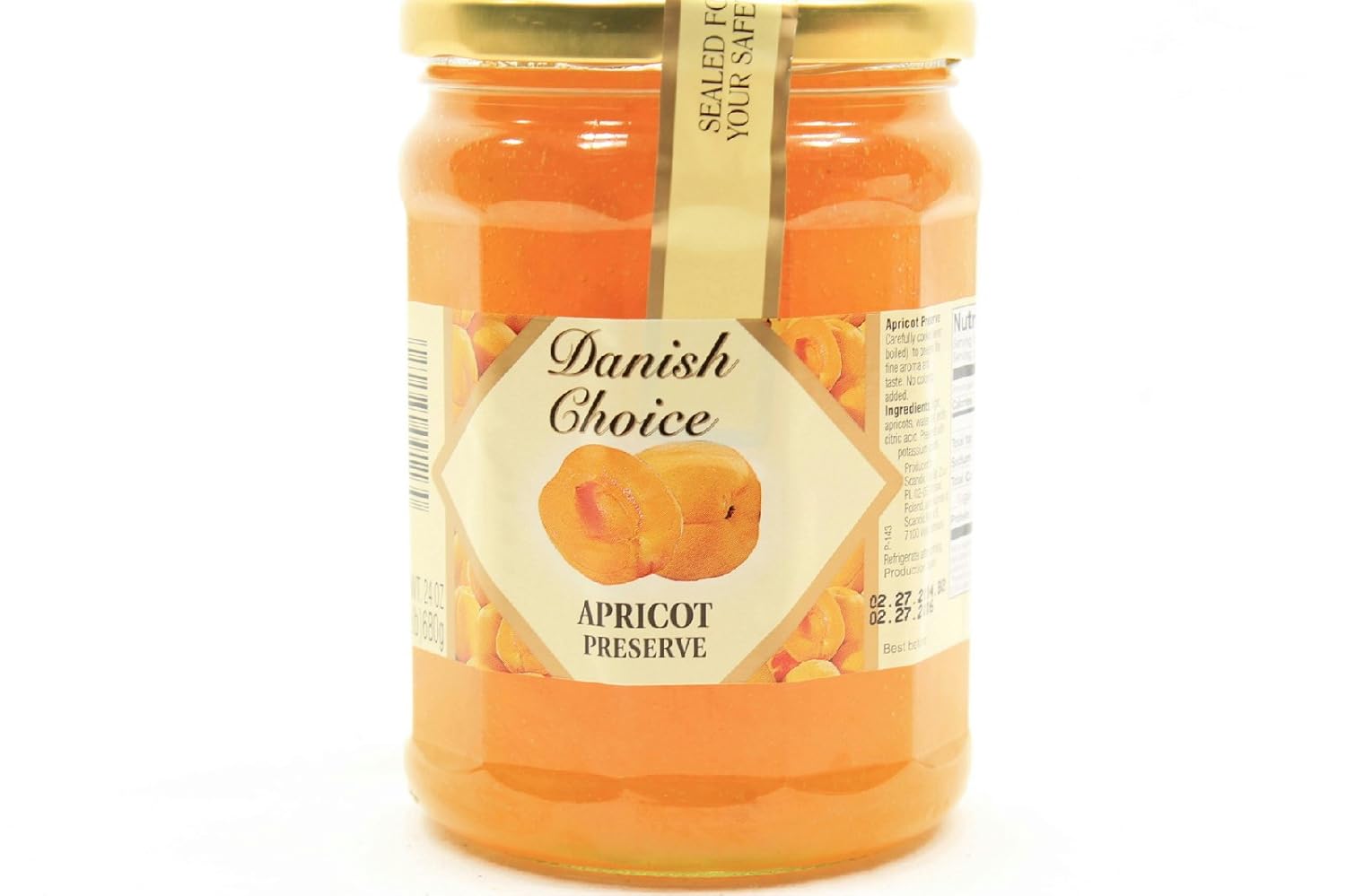 Danish Choice Apricot Preserves 24 oz Jar - Authentic Danish Jam with Real Fruit Pieces, Product of Denmark