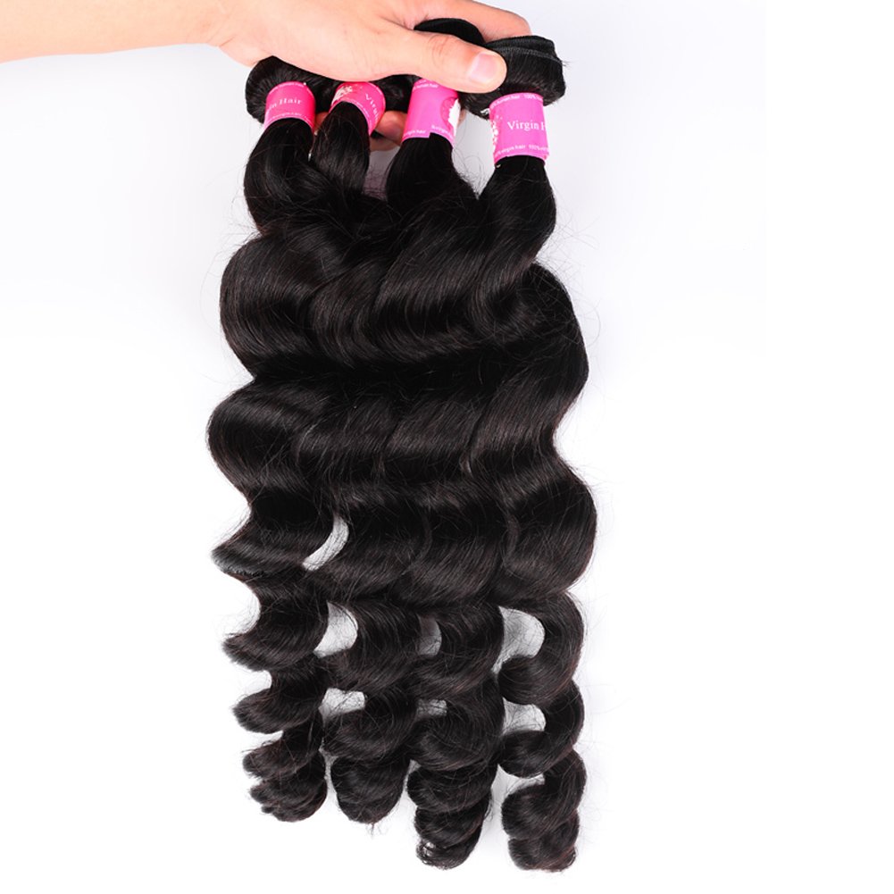 Women's Brazilian Virgin Loose Wave Human Hair Weave 3pcs/Lot 12 Inch #1B Natural Black Weft