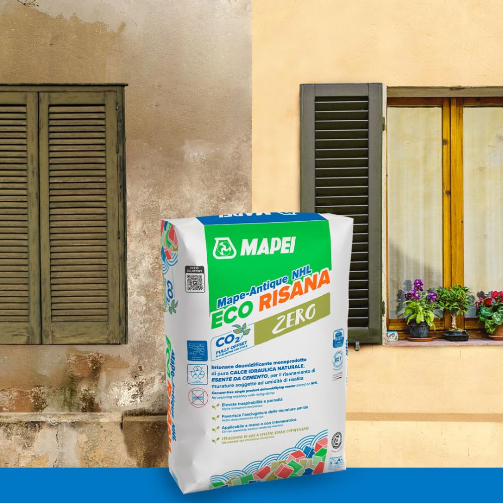 Mapei Mape Antique NHL Eco Risana Intonaco Deumidificante in Polvere, Calce Idraulica Naturale, Risanamento Murature 20 kg