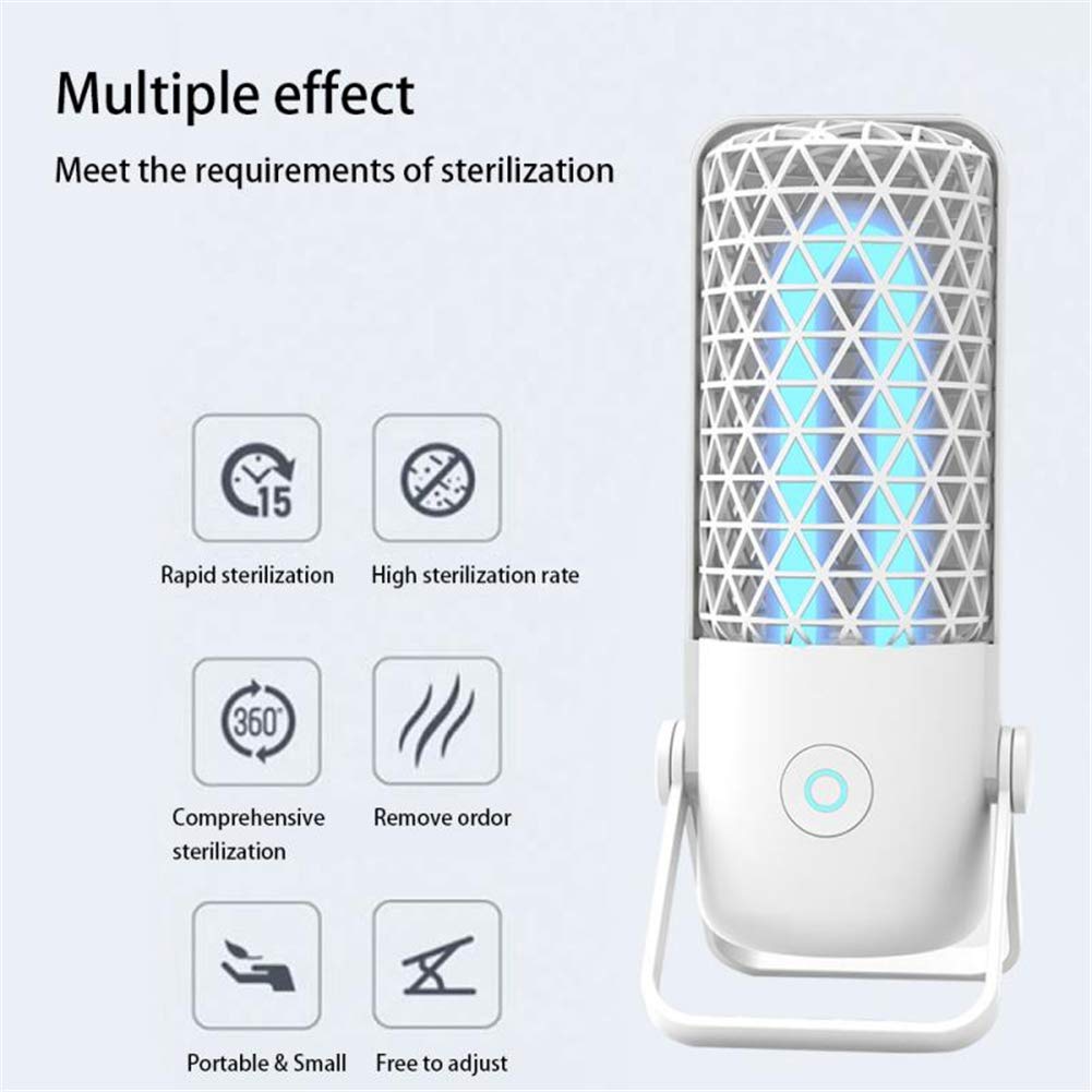 2.5W lámpara UV Esterilizador, portátil recargable ozono UVC la bombilla ultravioleta Hogar Luz de purificación de aire sistema de escritorio Luz Led,Blanco