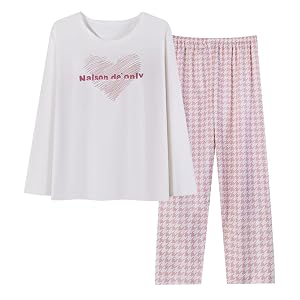Pajamas for Women Set 2 Piece Casual Cute Long Sleeve Cotton Printed Pj Lounge Sets 2026 Soft Loungewear