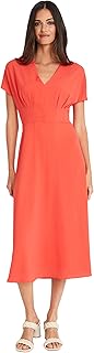 Maggy London Womens Versatile V-Neck Short Sleeve A-line Midi Dress for Women | Wedding Guest Dresses for Women