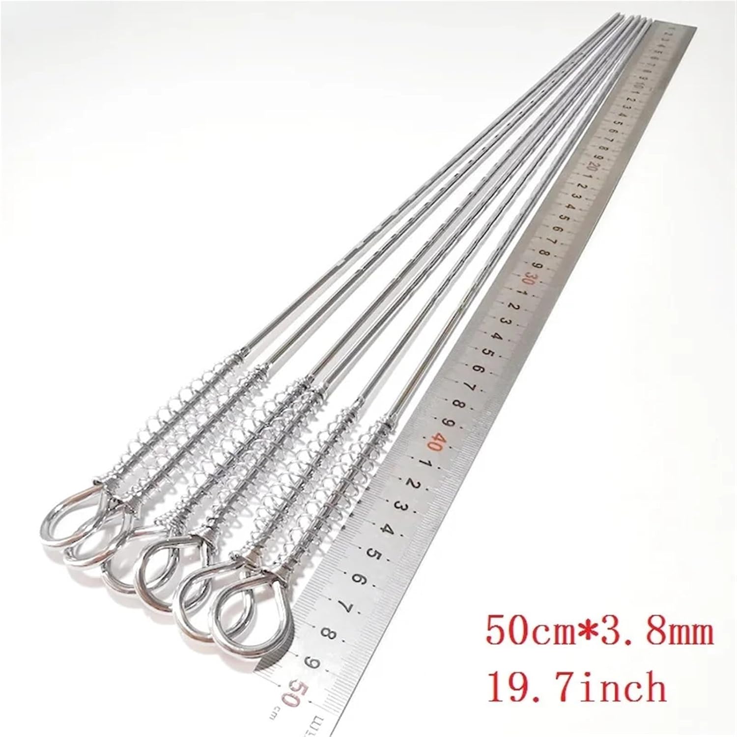 50cm Stainless Steel BBQ Skewer Barbecue Tool Spring Handle Kebab Flat BBQ Needle Outdoor Picnic Accessories 10pcs